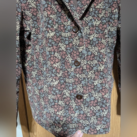 LL Bean Womens Brown Floral Corduroy Jacket Blazer 16 PET Granny Cottagecore - Picture 3 of 7